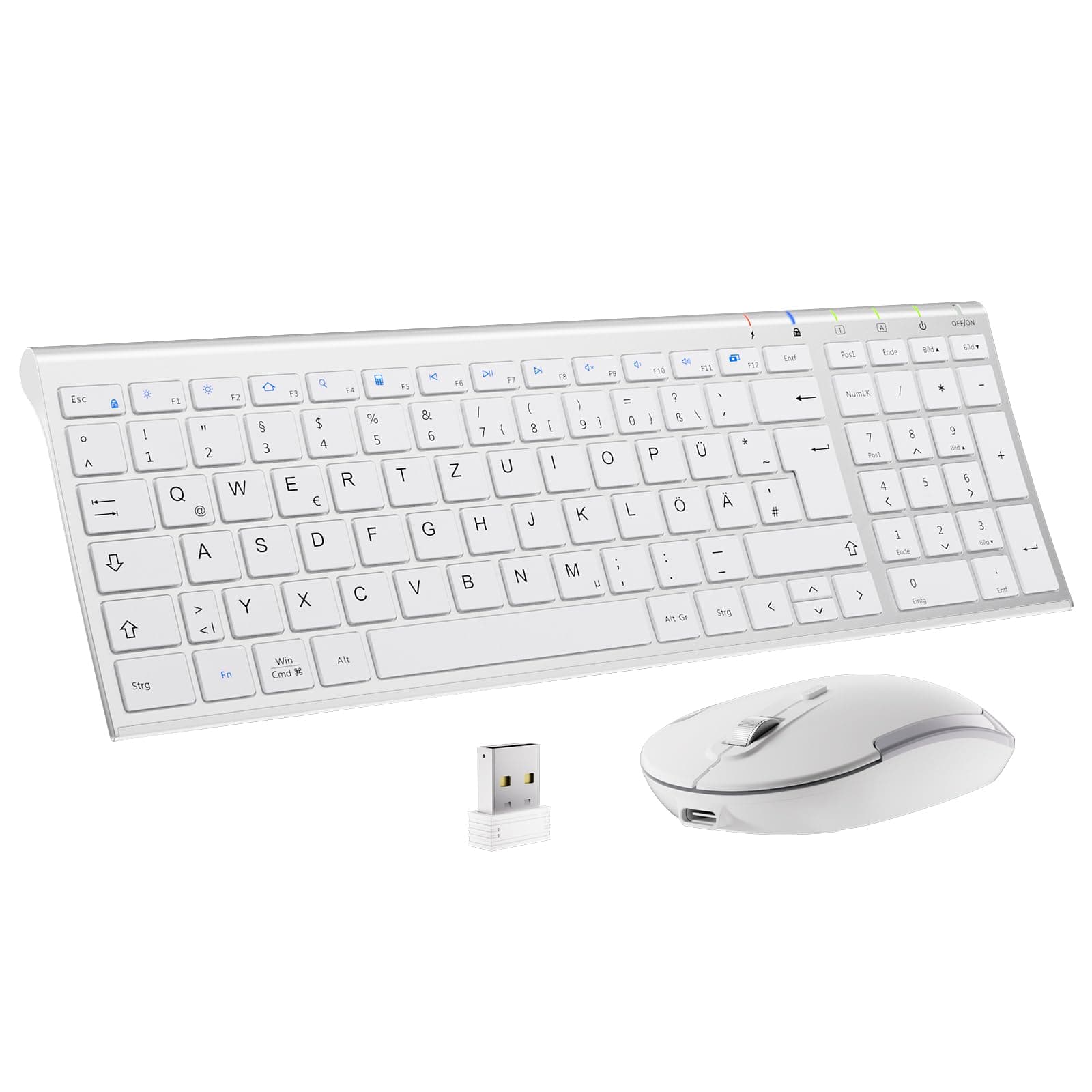 🌟🖱️ Tastatur Maus Set Kabellos: iClever Ultra-Dünne Wiederaufladbare Funktastatur und Maus - Weiß