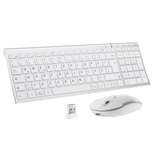 🌟🖱️ Tastatur Maus Set Kabellos: iClever Ultra-Dünne Wiederaufladbare Funktastatur und Maus - Weiß