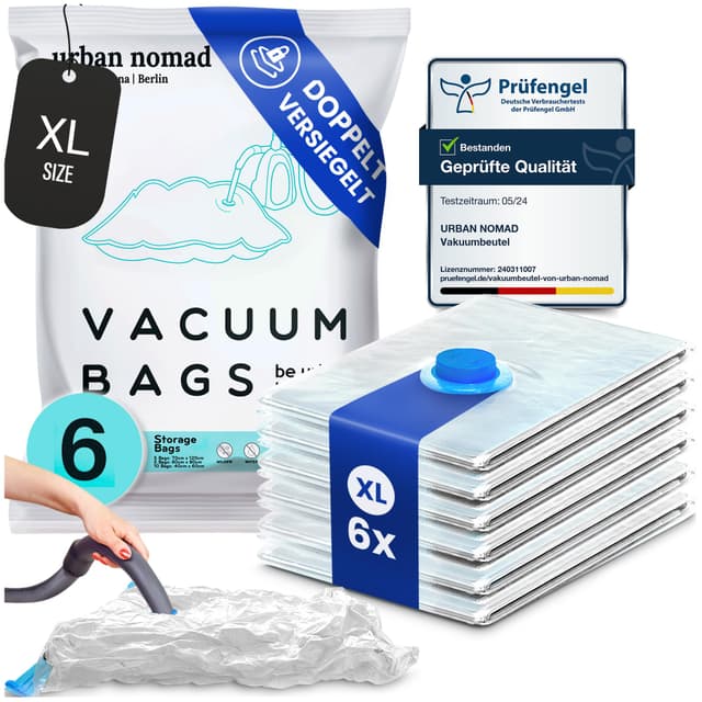 Vakuumbeutel Kleidung 6 Stück XL Set 🌟 Vakuum Beutel Staubsauger Wiederverwendbar 100% Dicht Robust