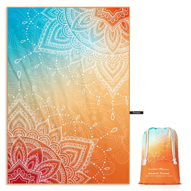 OCOOPA Mikrofaser Strandtuch Ultraleicht 🏖️ Schnell Trocknendes Sandfest Handtuch 🌞 Saugfähiges Stranddecke 🌊 Weich und Pflegeleicht Badetuch für Fitness, Reise, Strand, Schwimmen, Yoga, 200x145 cm XL-200x145CM Orangefarbenes Mandala