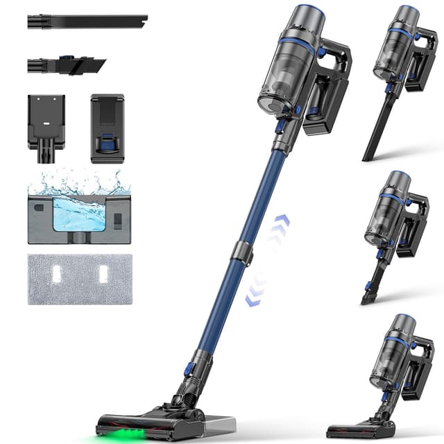 🔋💨 Akku Staubsauger mit Wischfunktion 550W/45000Pa 60 Min kabellos blau