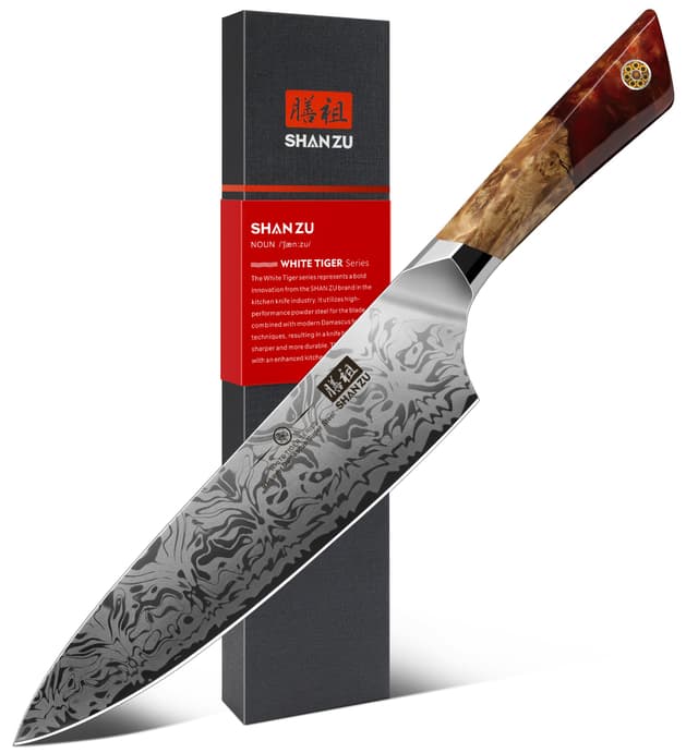 🔪 SHAN ZU Damast Küchenmesser Kochmesser - WHITE TIGER Series 🐅