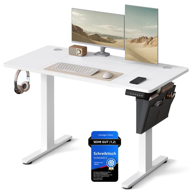 🌟 SONGMICS Höhenverstellbarer Schreibtisch elektrisch, 120 x 60 cm, wolkenweiß LSD132W01
