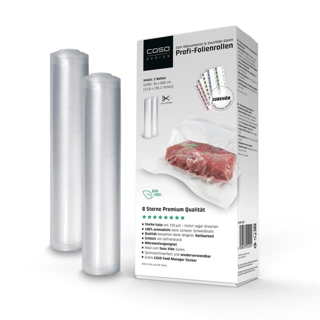 CASO 8 Sterne Profi-Folienrollen 30x600 cm / 2 Rollen, Vakuumierbeutel für alle Vakuumierer 🌿