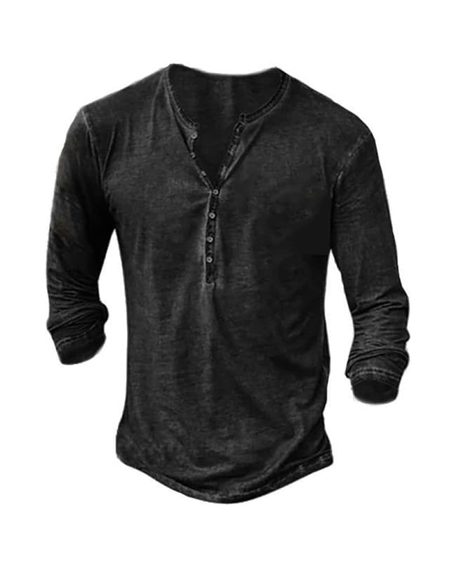 👕🔥 Herren Henley Shirt - Vintage Casual Slim Fit T-Shirt Schwarz