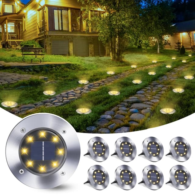 Qedertek Solar Bodenleuchten Aussen Garten - 8 Stück 8 LED Solarleuchten Außenleuchte Warmweiß
