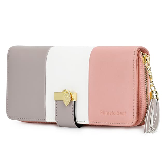 Pomelo Best Damen Geldbörse Mehrfarbig gestreift Portmonee Grau Rosa 🌸👜