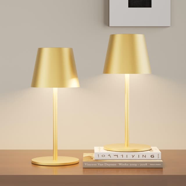 Lundwa Dimmbare LED Akku Tischleuchte Gold 26CM (2 Stück)