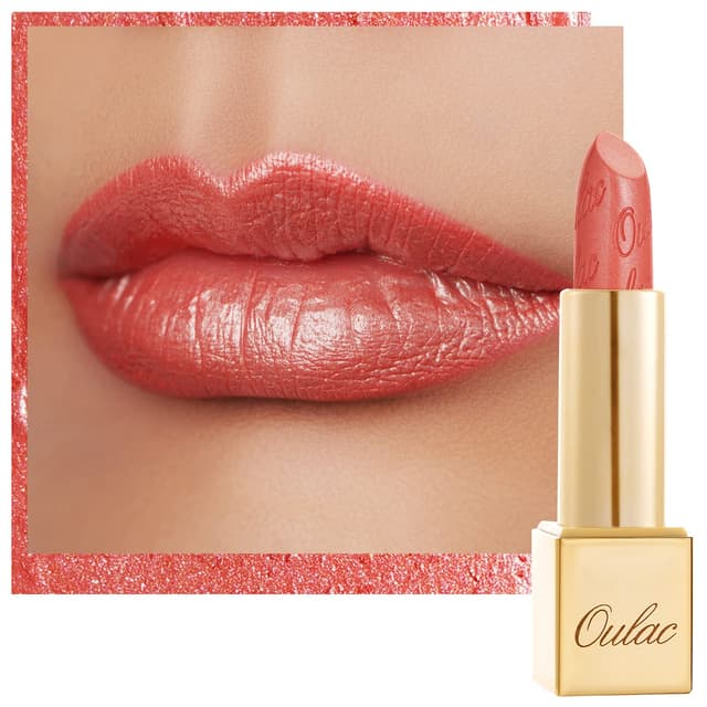 OULAC Lippenstift Metallic Glanz Finish, Koralle Glitzer Lippenstift mit Lang Anhaltendem 3D-Glanz