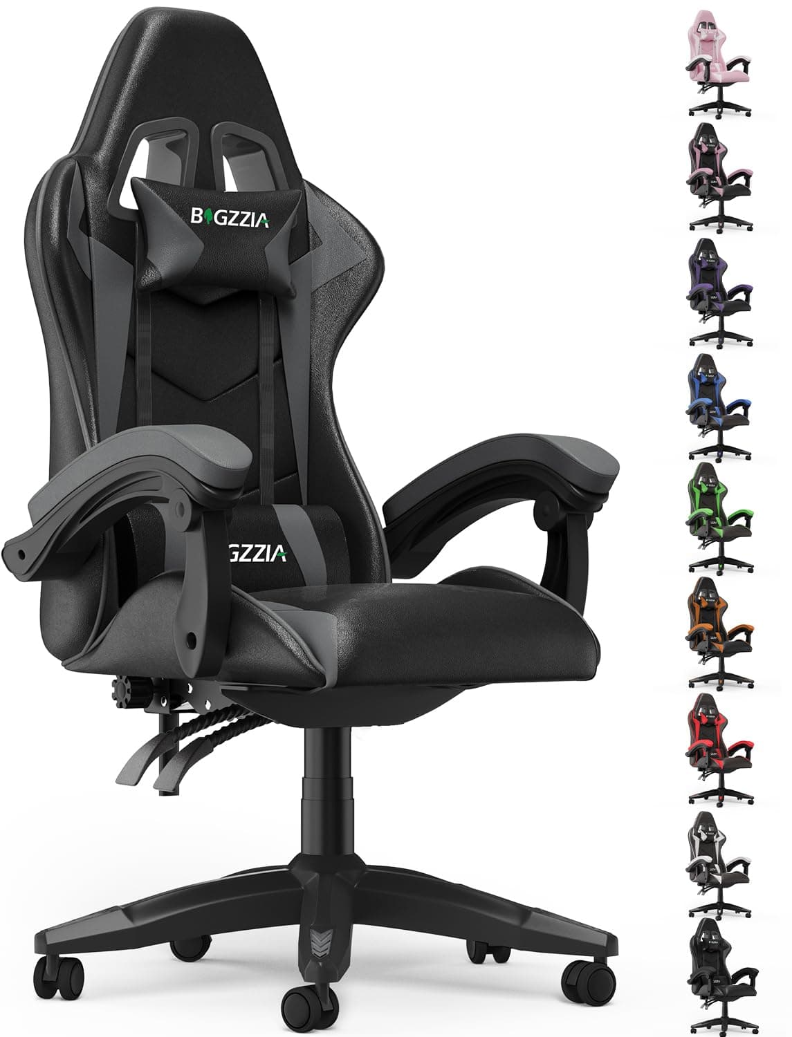 Bigzzia Gaming Stuhl Gaming Chair-Ergonomischer PC Stuhl, 90-135° Rückenlehne PC Stuhl mit Kopfstütze Lendenstütze, Gamer Sessel für Jugendliche und Erwachsene