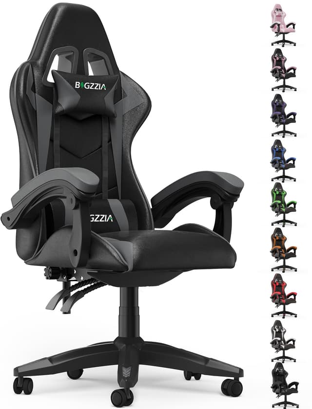 Bigzzia Gaming Stuhl Gaming Chair-Ergonomischer PC Stuhl, 90-135° Rückenlehne PC Stuhl mit Kopfstütze Lendenstütze, Gamer Sessel für Jugendliche und Erwachsene