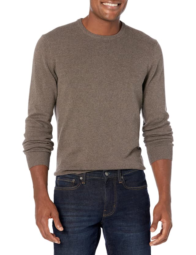 🔥 Amazon Essentials Herren Langärmliger Pullover Mit Rundhalsausschnitt 100% Baumwolle Braunheide 🌟