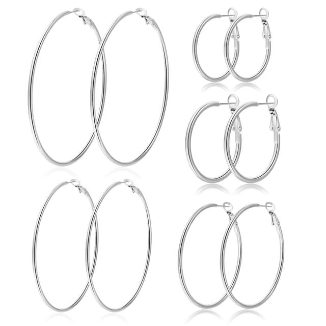 🌟 PABBEU Silberne Creolen Set - 5 Paar große Creolen aus Edelstahl 🌟