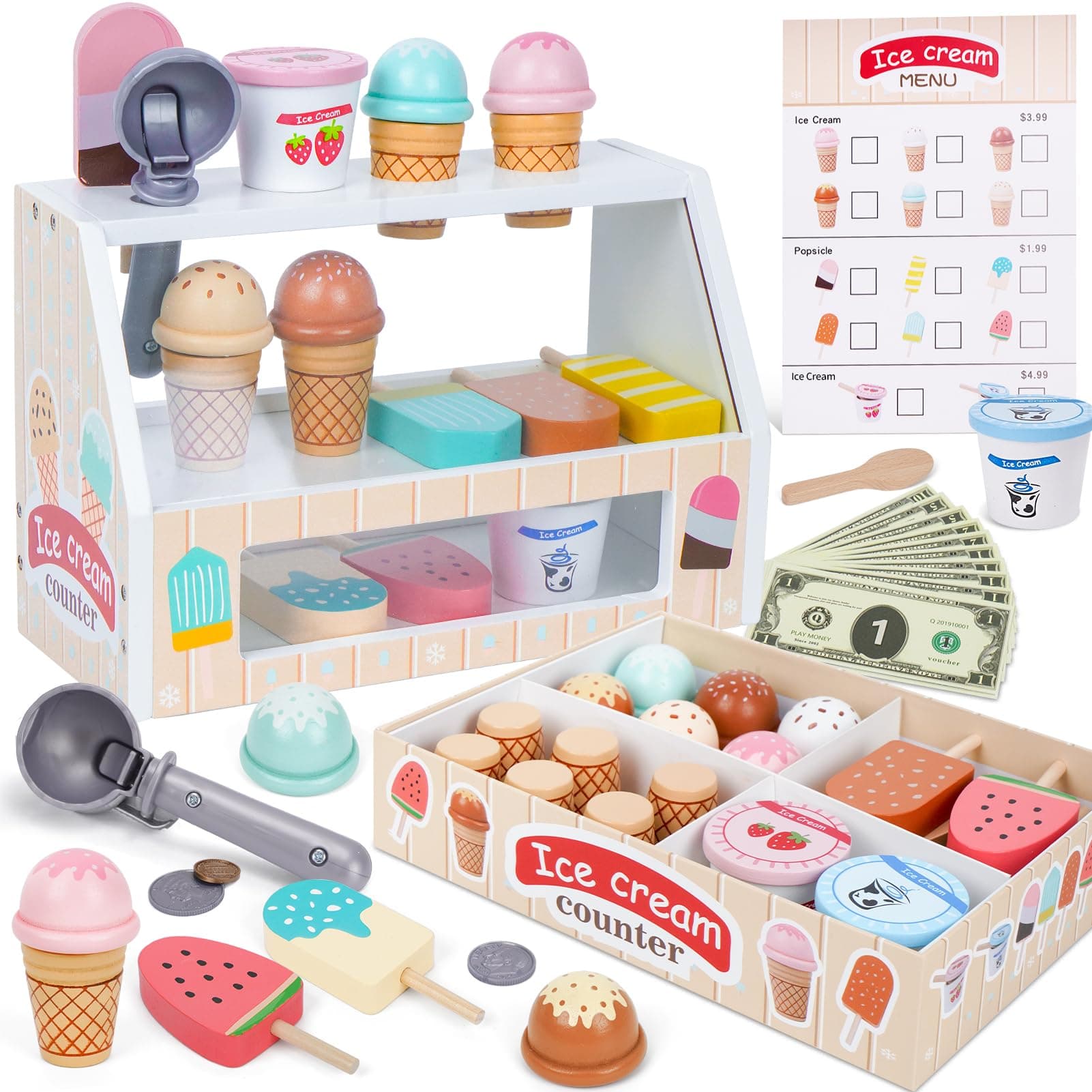 🍦 Holzspielzeug Eisdiele Kinderküche Zubehör ab 3 Jahre 🎁