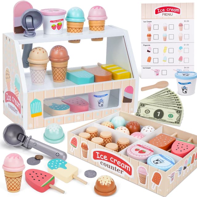 🍦 Holzspielzeug Eisdiele Kinderküche Zubehör ab 3 Jahre 🎁