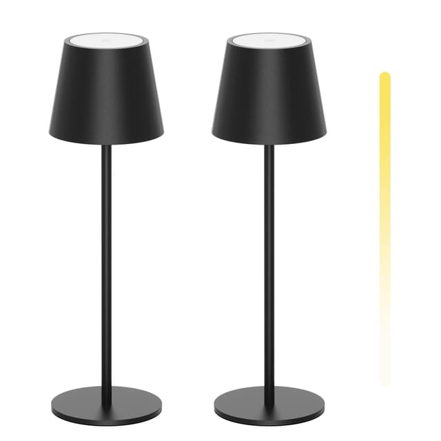 K-Bright 2 Stück LED Dimmbare Akku Tischlampe Kabellose, Wiederaufladbar 3000K/4000K/6000K Drei Farbtemperaturen Tischleuchte mit USB-C, IP54 Wasserdichte, Schwarz - 2 Stück-schwarz-drei Farbtemperaturen