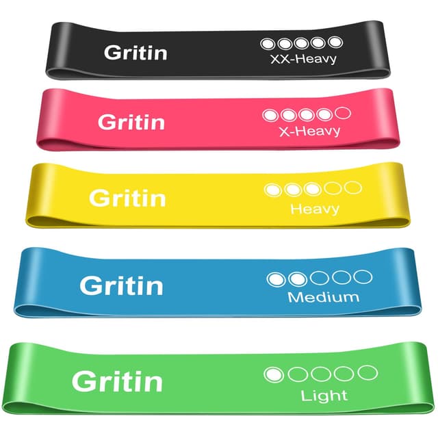 Gritin Fitnessbänder - 5er Set in Grün, Blau, Gelb, Pink und Schwarz 💪🏋️‍♀️
