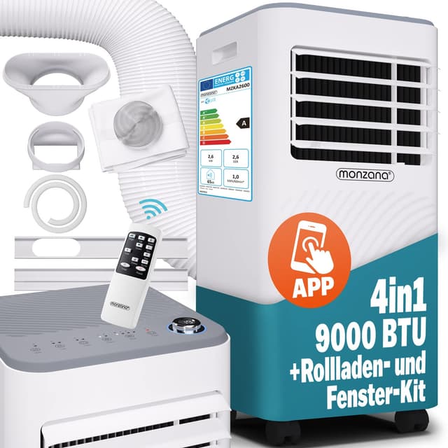 Monzana® Lokale Klimaanlage MZKA2600 WiFi App Mobil Fensterabdichtung Abluftschlauch 9000BTU 4in1 1000W 30qm Fernbedienung Luftentfeuchter Klimagerät 9000 BTU 🌬️❄️🏠