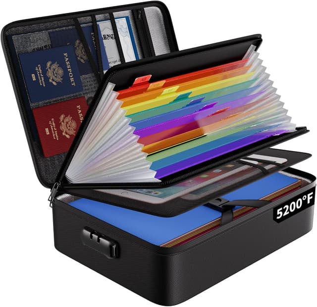🔥🔒 Feuerfeste Dokumententasche mit 13 Fächern 5200℉ A4 Organizer Aufbewahrungsbox 📁🔒