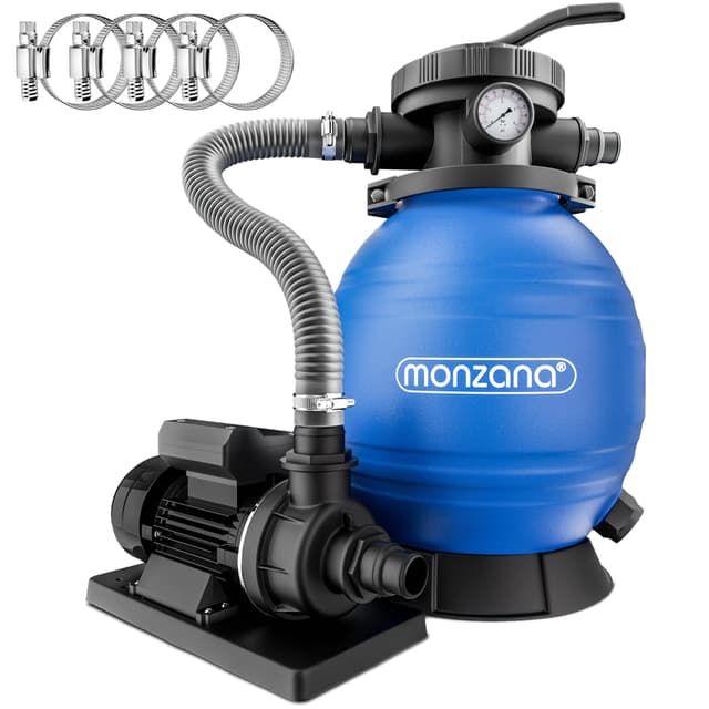Monzana® Sandfilteranlage SF12K 10.200L/h bis 35.000L Pool 🏊‍♂️ Selbstansaugend 400 Watt 2in1 Adapter Ø32-38mm 7Wege Ventil Sandfilterpumpe Poolfilter 10.200 L/h