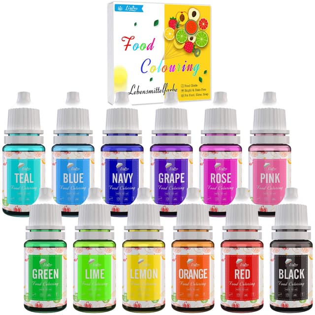 🌈 Lebensmittelfarbe 12 Farben x 10ml - Flüssige Lebensmittel Farben zum Backen und Dekorieren 🍰🎨