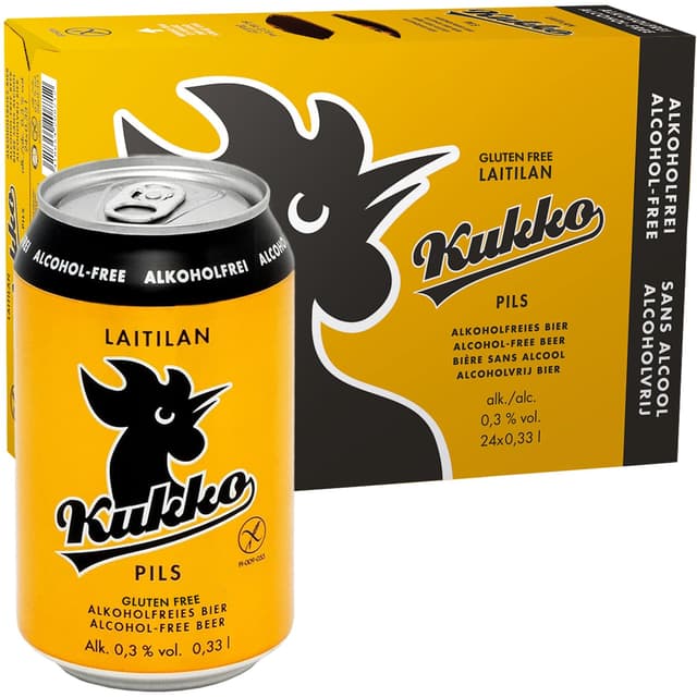 🍻 KUKKO PILS Alkoholfrei (0,3% vol.) EINWEG | Finnisches Bier im tragbaren Party-Pack (24 X 0,33 L Dose) 🎉