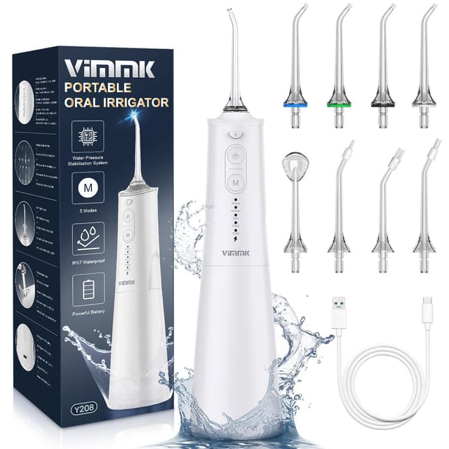 🦷 Vimmk Professional Waterflosser Munddusche IPX7 Wasserdicht 300ML USB-C Wiederaufladbar (weiß) 🚿