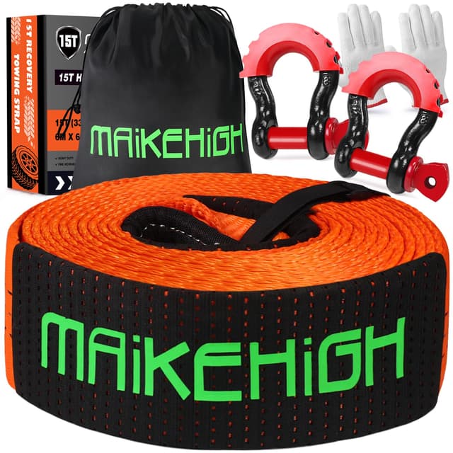 🚗 MAIKEHIGH Abschleppseil 15 Tonnen (33,700 Lbs), 6M x 7,6cm Abschleppgurt 🚗