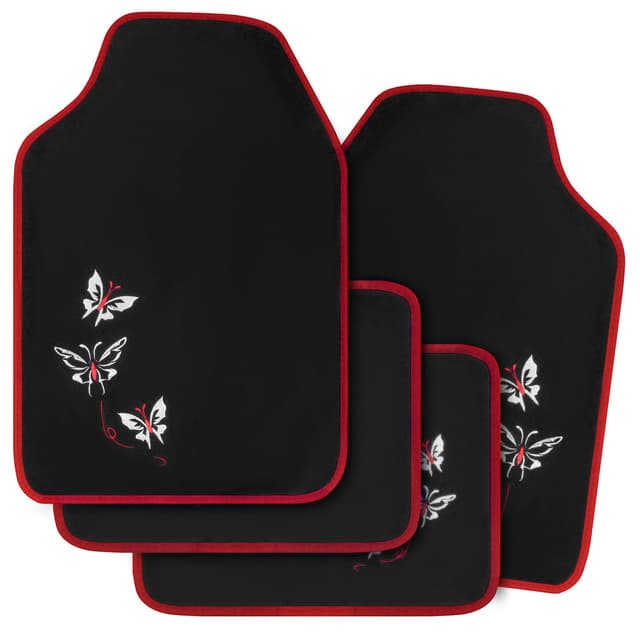 WOLTU Universal Auto Fußmatten Teppich Stickerei Butterfly Rot Schwarz+Rot 🦋🚗