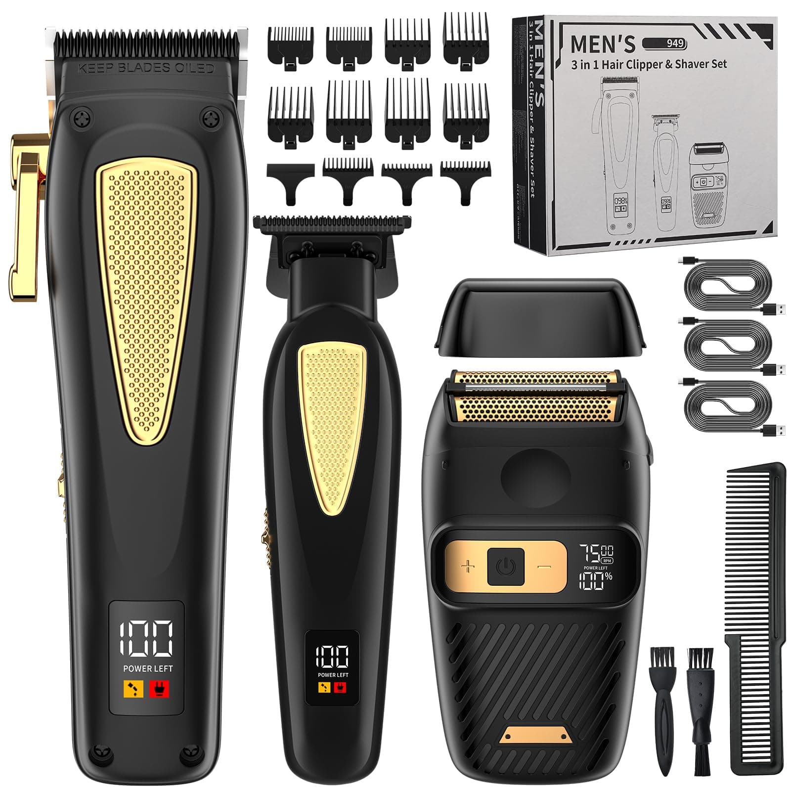 🎁 Suttik Professionelle 3 IN 1 Haarschneider und Trimmer Set Männer Elektrischer Rasierer Rasierapparat Bartschneider Wiederaufladbare Barbierschere Haarschneideset 🧔