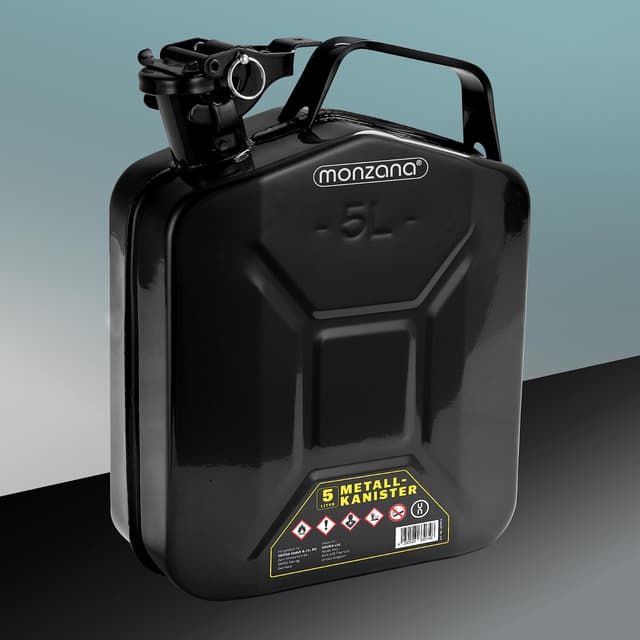 🛢️ MONZANA® 5 L Kanister Stahl Sicherheitsbügel UN-Zulassung | Benzinkanister Metall Diesel Kanister Behälter Stahl Kraftstoffkanister 5L Schwarz