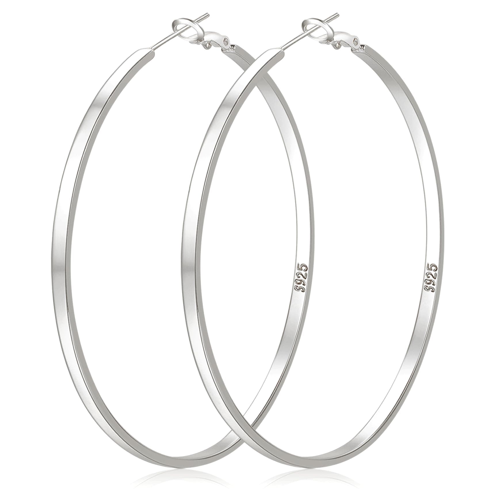 LOUMILEO Silber 925 Hypoallergen Sterling Silber Creolen - Leichte Große Ohrringe für Damen 40mm Silber