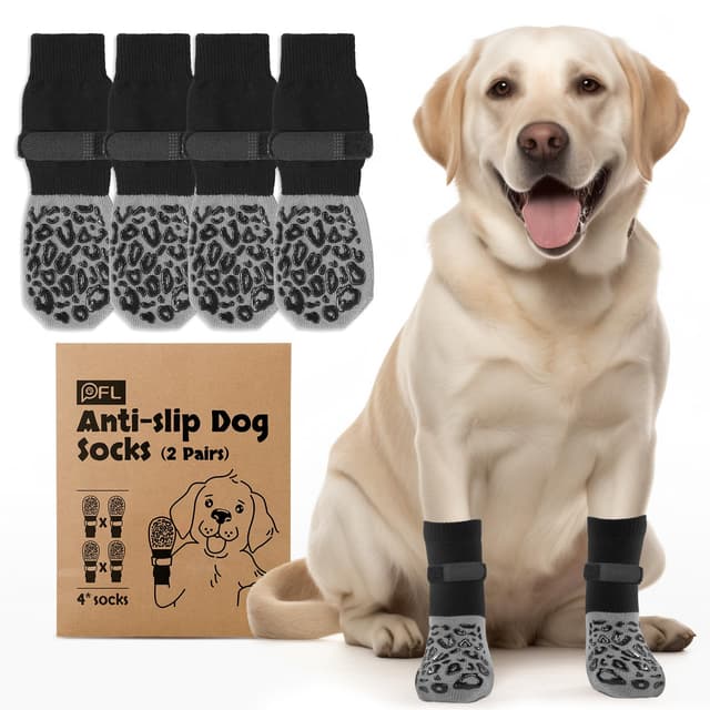 🐾🧦 PICK FOR LIFE Hundesocken Anti-Rutsch 2 Paar Doppelseitige mit Verstellbaren Riemen für Innenbereich (Grau, XL) XL Grau