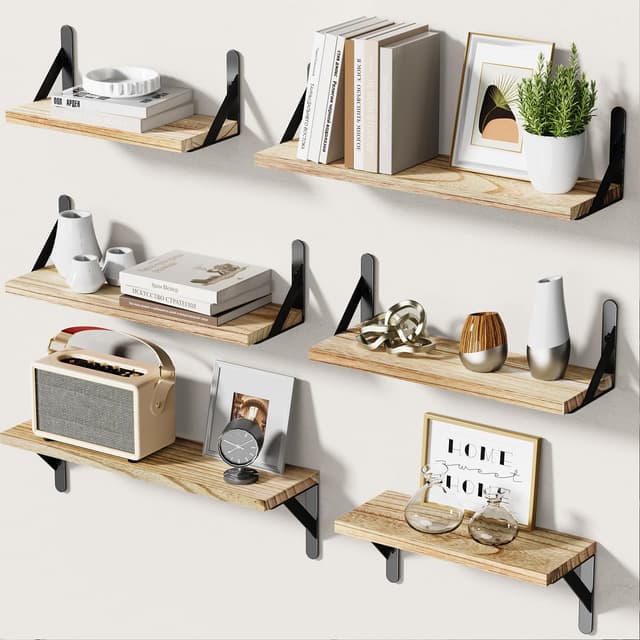 🌟 Pipishell 6 Stück Wandregal Holz und Metall - Rustikaler Metalldraht - Flexibel und Stabil - Dekorativ und Praktisch 🌿