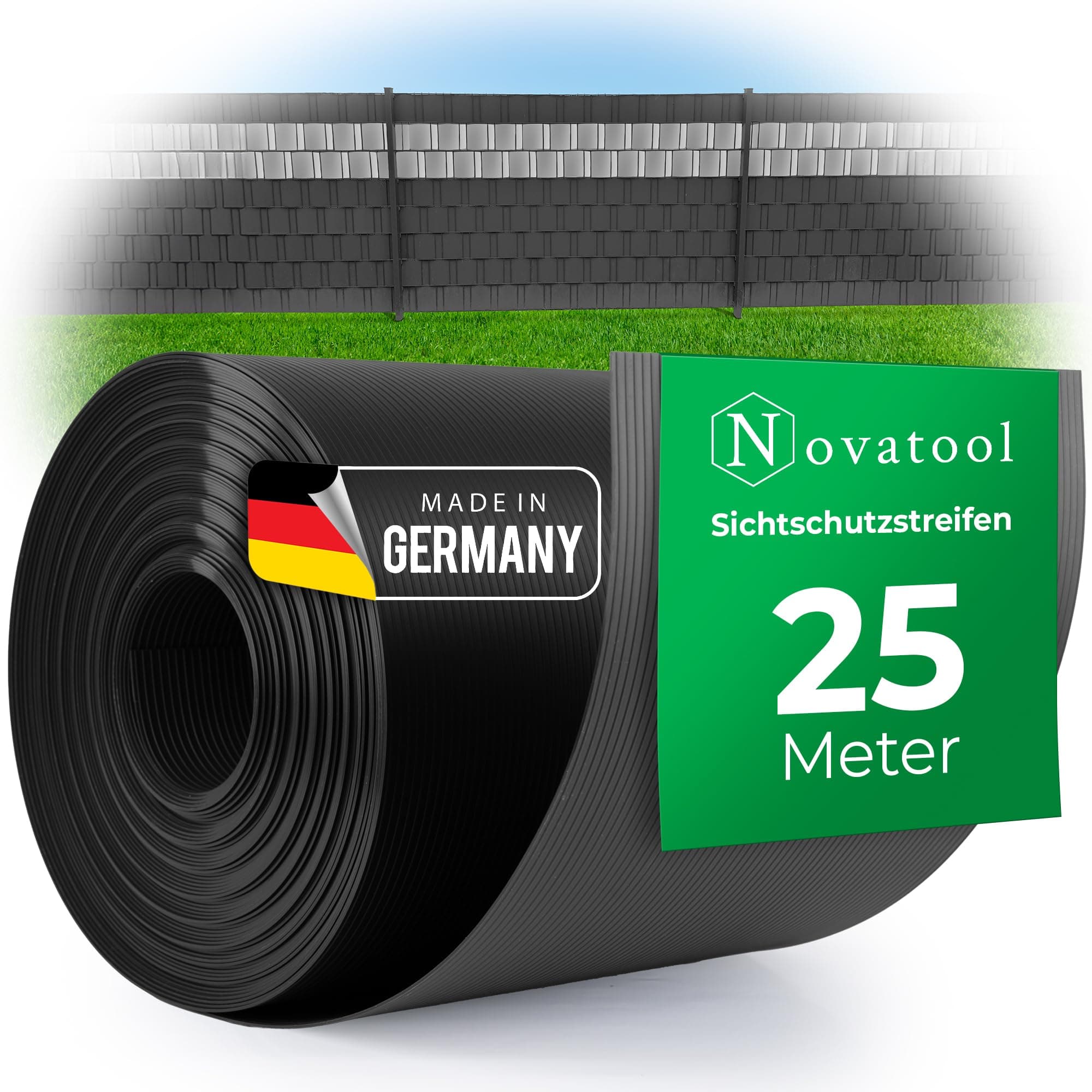 Novatool 25m Rolle PP Premium Sichtschutzstreifen für Doppelstabmatten ANTHRAZIT RAL 7016-19 cm 🌿🔒