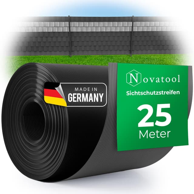 Novatool 25m Rolle PP Premium Sichtschutzstreifen für Doppelstabmatten ANTHRAZIT RAL 7016-19 cm 🌿🔒