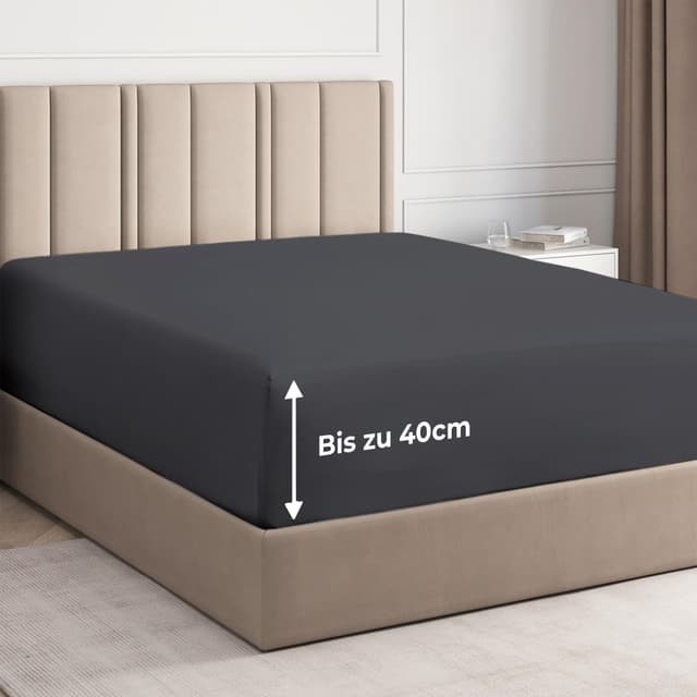 Angebot: Spannbettlaken 180x200 cm aus gebürsteter Polyester-Mikrofaser in Dunkelgrau 😴