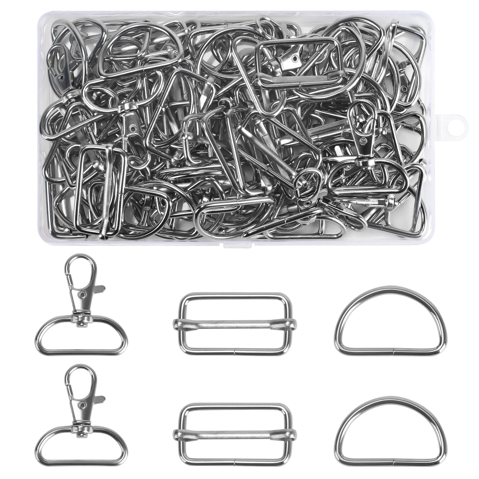 🎁 FOGAWA 90 Stück Metall Schnalle Set: Drehgelenk Karabinerhaken, D Ringe, Schiebeschnalle