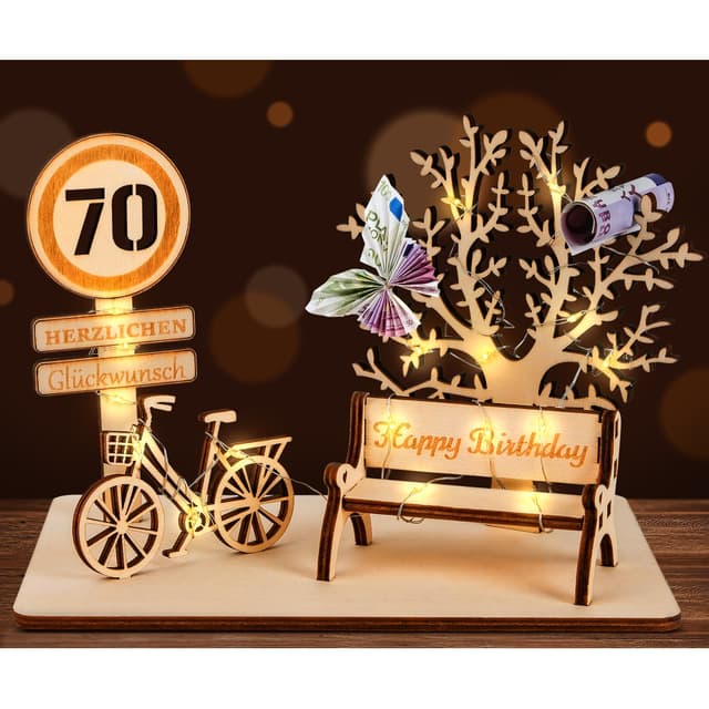 🎁 I LOVE MOM Geldgeschenk Geburtstag Holz, Fahrrad Geschenk 🚲 DIY Dreidimensionale Bäume Sitzbank Deko Zahlen für Geschenke