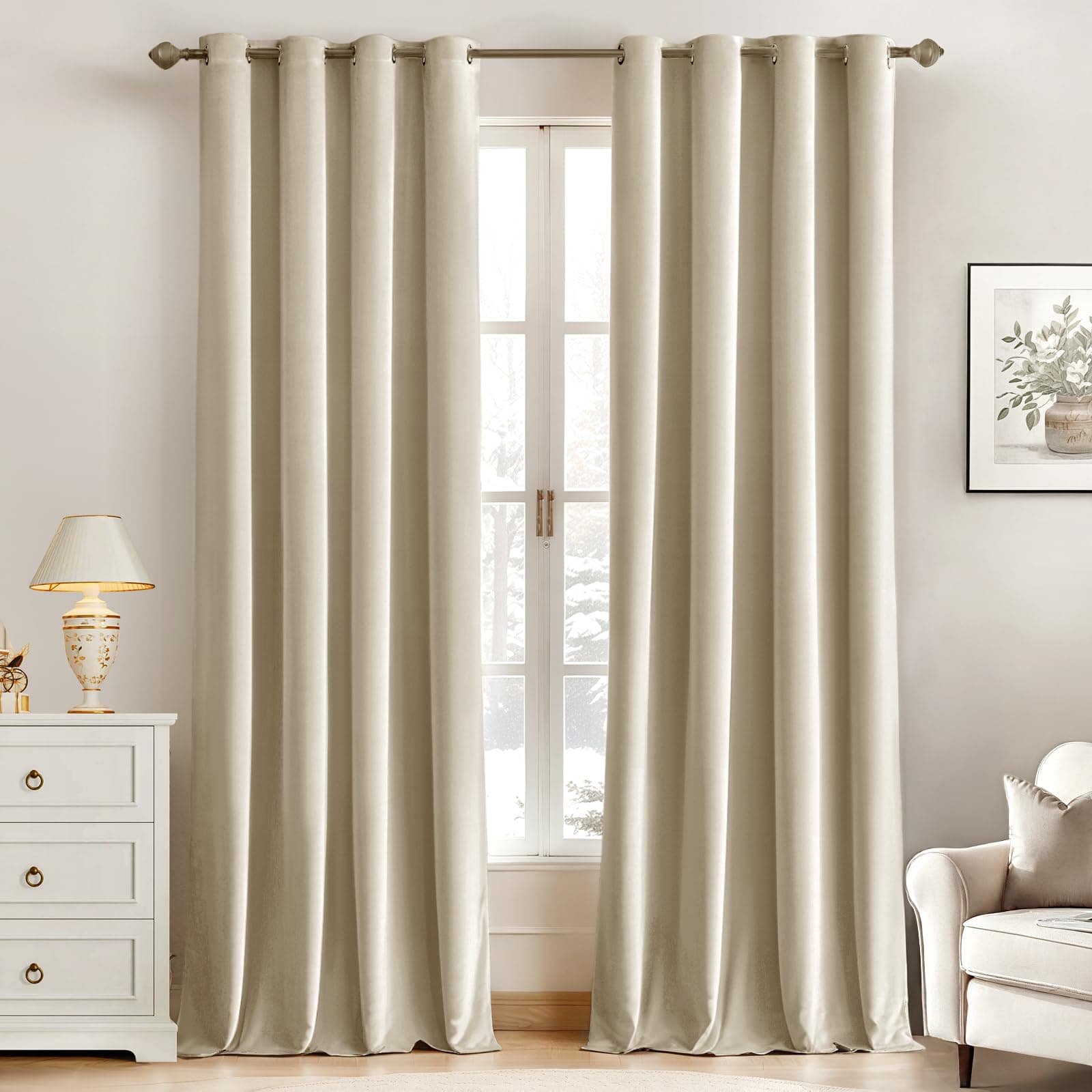 MIULEE Vorhang Samt Hellbeige mit Ösen 140x280 cm 🌟 Super Weich & Blickdicht 🌙 Verdunkelung & Thermovorhang