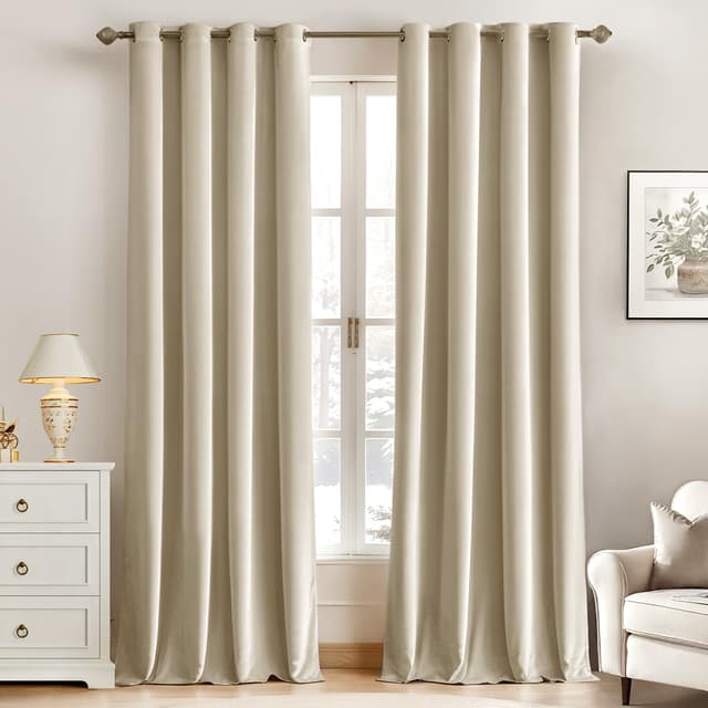 MIULEE Vorhang Samt Hellbeige mit Ösen 140x280 cm 🌟 Super Weich & Blickdicht 🌙 Verdunkelung & Thermovorhang