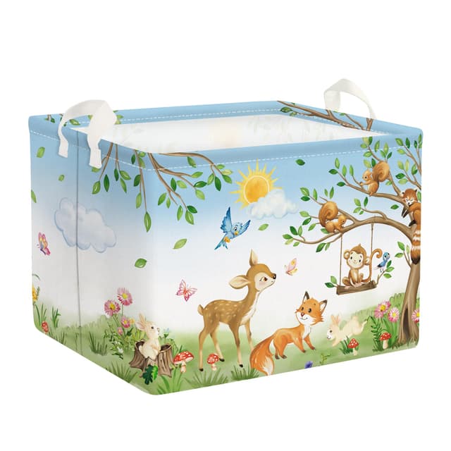 Clastyle Wildtiere Kinder Wäschekorb mit Henkel 🐵 Baumzweige Kleidung Spielzeug Aufbewahrungskorb Jungen Mädchen Aufbewahrungsbox für Babyzimmer Bad