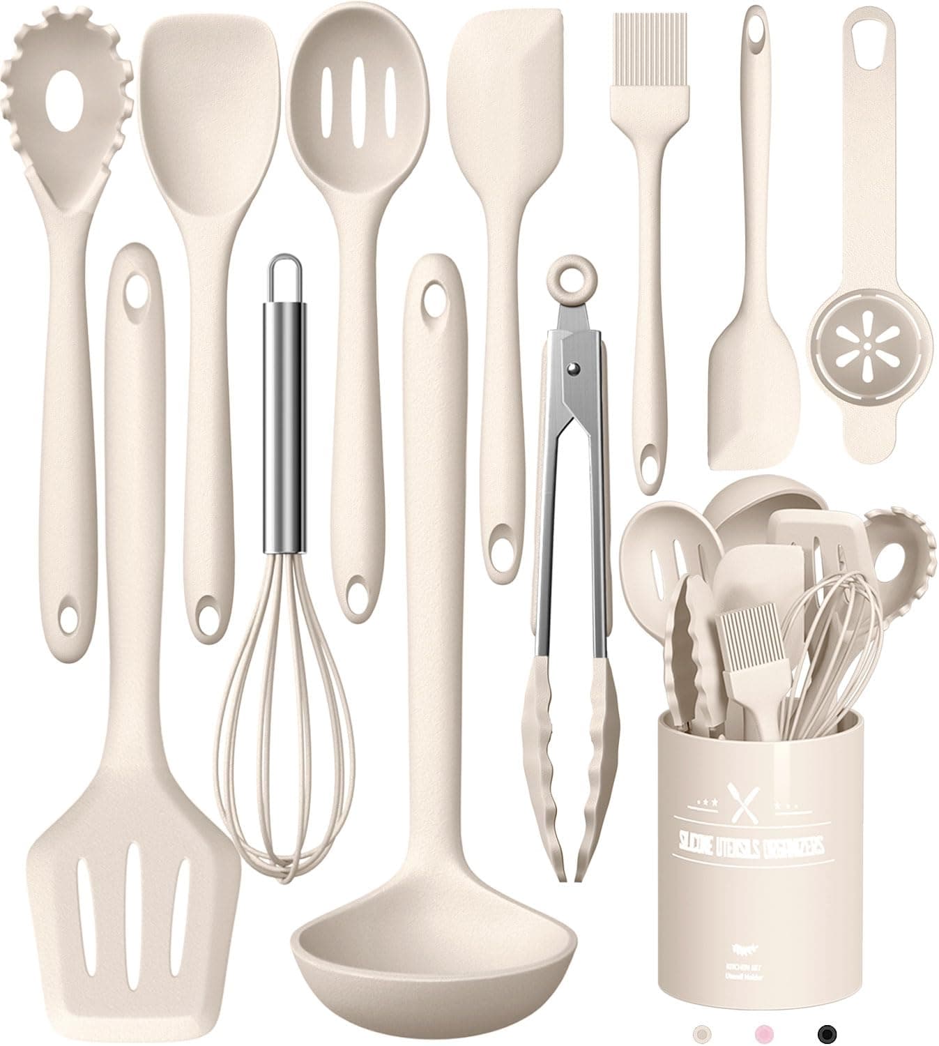 👩‍🍳 Küchenhelfer Set: 12-teiliges Silikon Kochutensilien Kochbesteck Set - Khaki
