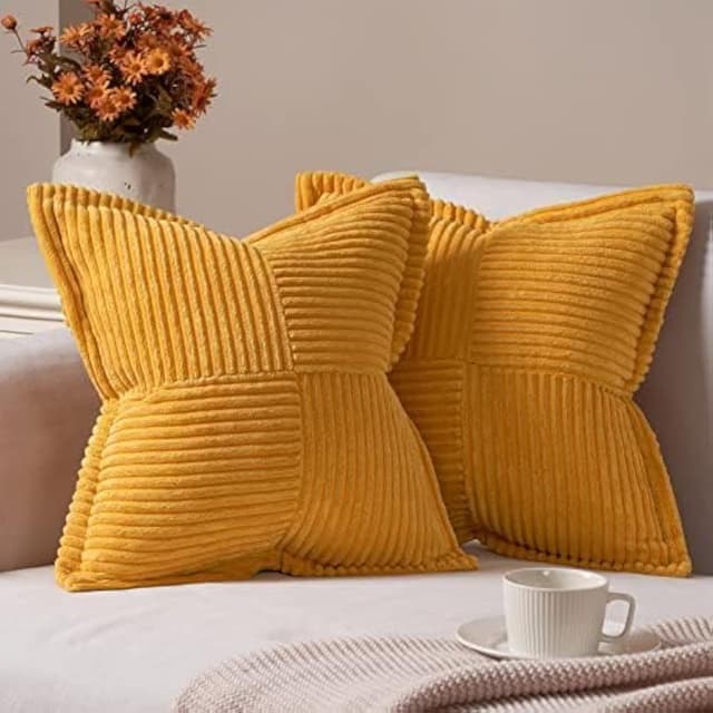 🌼🛋️ Topfinel Kissenbezug 50x50 2er Set Gelb Kordsamt Herbst Kissenhüllen 🌟