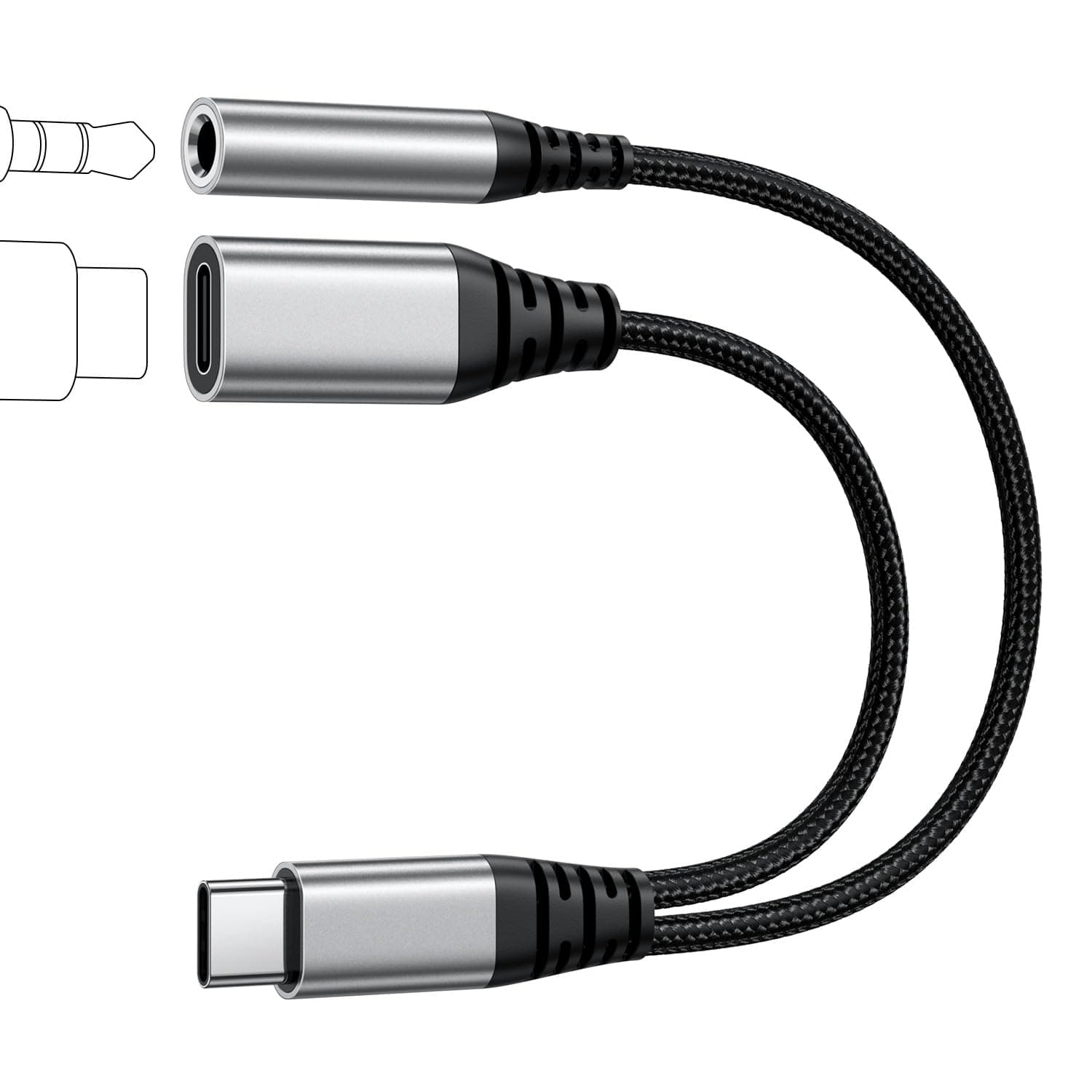🔌 USB C auf 3,5mm Klinke Kopfhörer Adapter und Laden - 2-in-1 Type C auf 3.5mm Klinke Adapter mit PD 60W Schnellladung