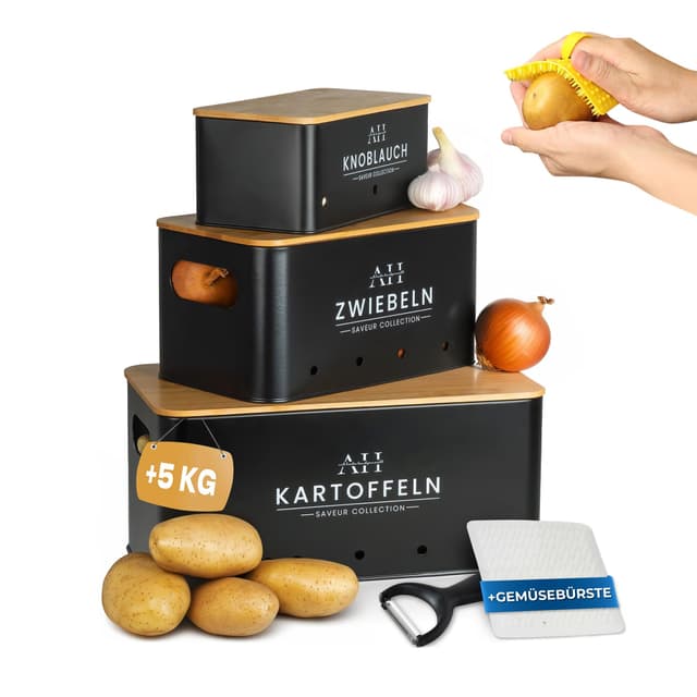 AH® Kartoffel Aufbewahrungsbox inkl. Gemüsebürste und Sparschäler [5er Set]