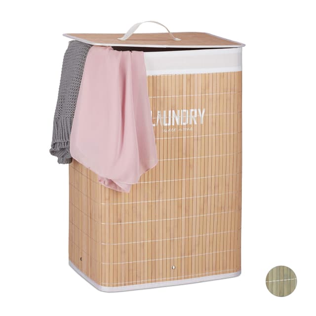🌿🧺 Angebot: Relaxdays Wäschekorb Bambus, 60 l, faltbar, mit Deckel - Natur - 29.6€