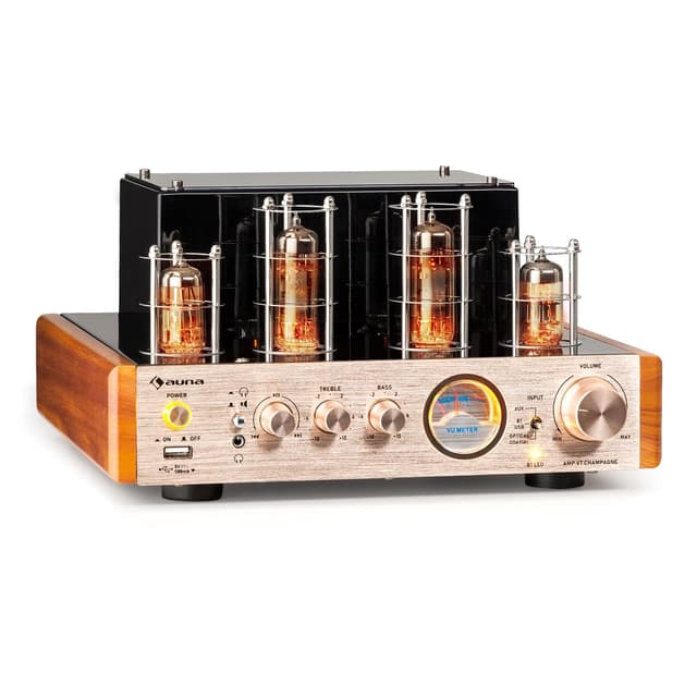 🎶 Auna Amp VT Röhrenverstärker HiFi-Verstärker 2x35W RMS, Stereo Verstärker BT Opt./Koax./AUX-In, Amplifier, Champagner 🎵