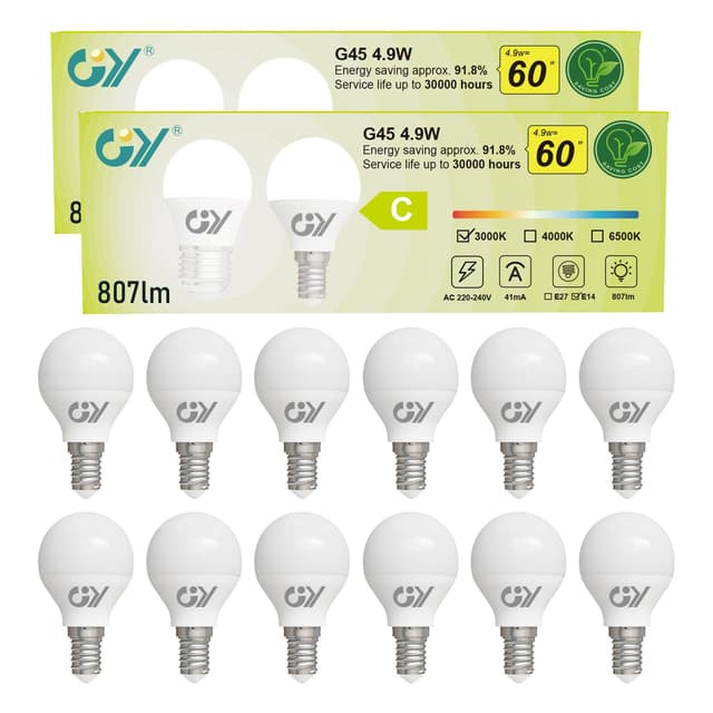 Angebot: GY E14 LED Warmweiß Lampe 4.9W 3000K 807 Lumen 12er Pack