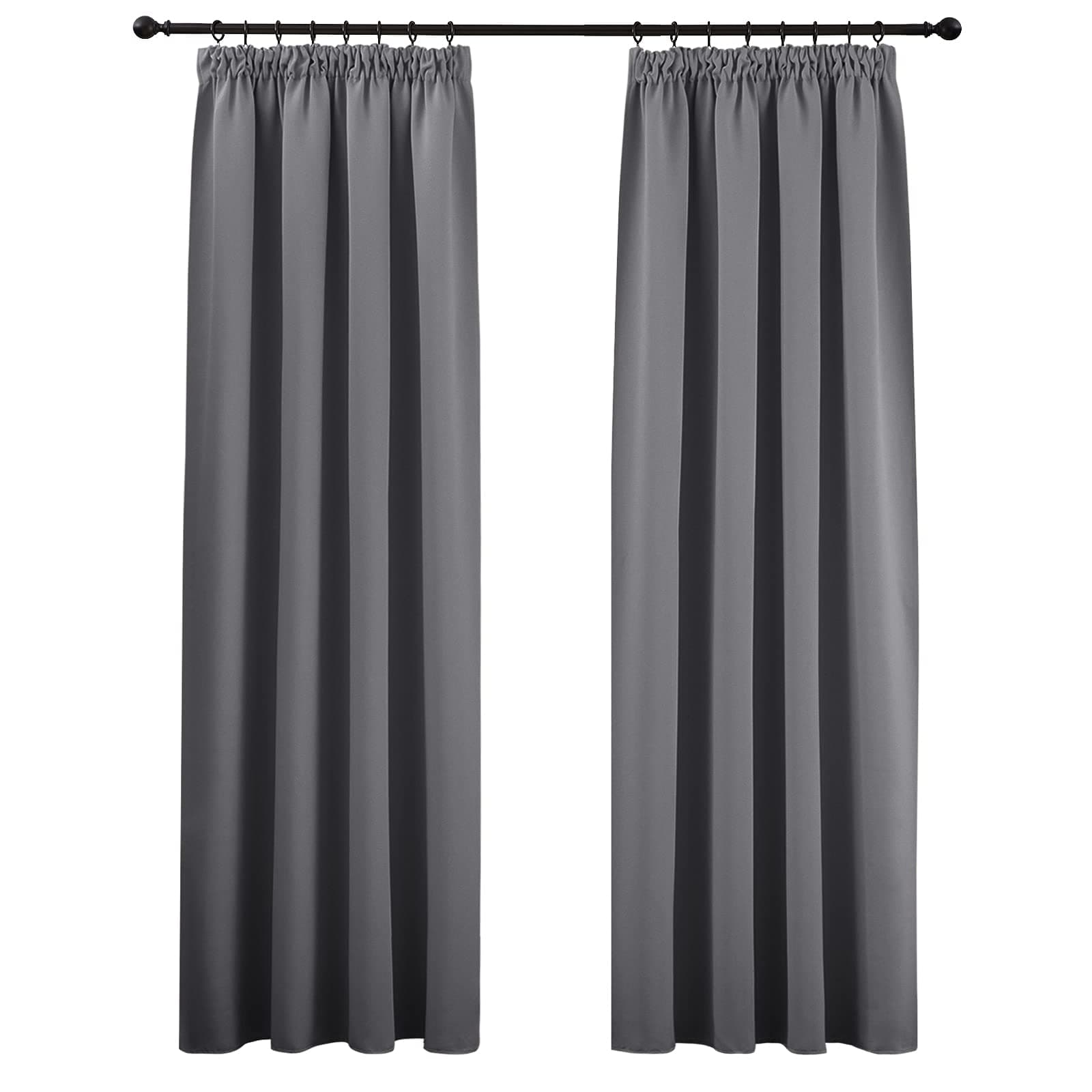 PONY DANCE Vorhang Blickdicht Grau Übergardinen mit Kräuselband 2er Set H 175 x B 140 cm Verdunklungsvorhänge